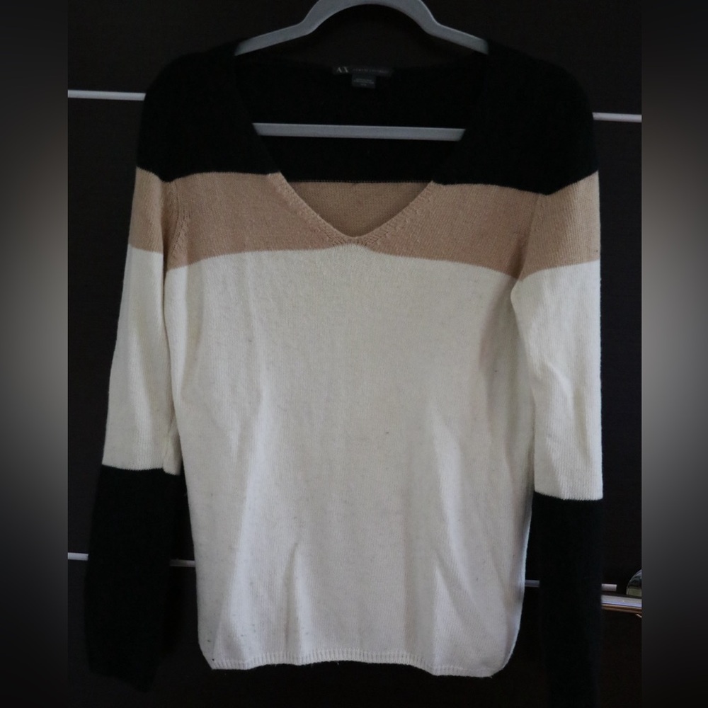 Armani Exchange Black, Tan, and Cream V-Neck Sweater